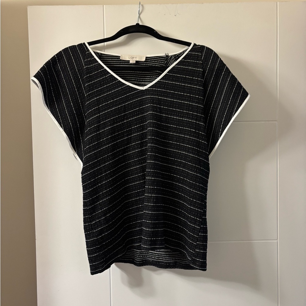 Loft black and White Striped Women's Top large